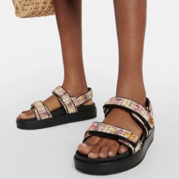 Tory Burch Kira Sport Tweed Bouclé Velcro Sandals Cream Multi | Women’s 8.5 - Picture 2 of 16